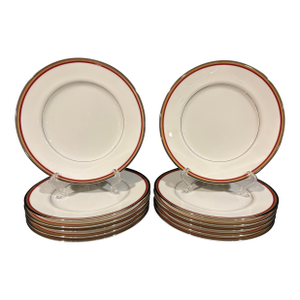 Late 20th Century Oscar De La Renta Bone China Salad Plates in Mixed Media - Red Pattern