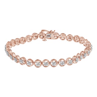 2 Micron 14K Rose Gold Plated Sterling Silver Diamond Circle Tennis Bracelet (0.10 cttw, I-J Color, I2-I3 Clarity) For Sale