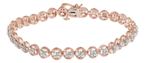 2 Micron 14K Rose Gold Plated Sterling Silver Diamond Circle Tennis Bracelet (0.10 cttw, I-J Color, I2-I3 Clarity)