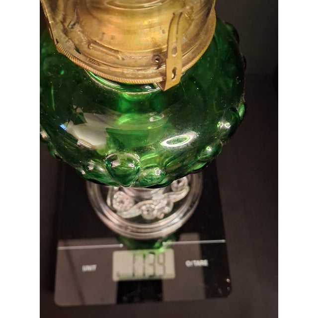 Antique Victorian Emerald Green Glass Kerosene Lamp Clear Star Base Scovill Queen Anne For Sale - Image 18 of 18