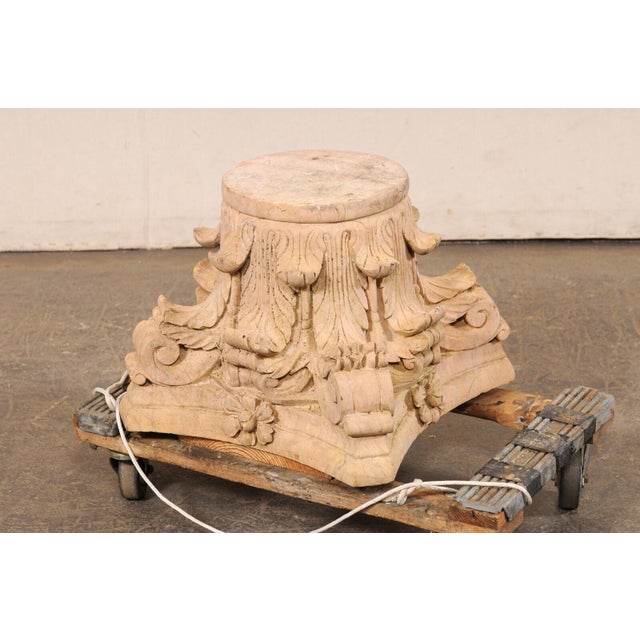 Stone Vintage Spanish Carved Sandstone Corinthian Pedestal Base For Sale - Image 7 of 10