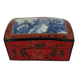 Antique Lacquered Chinese Porcelain Shard Box For Sale