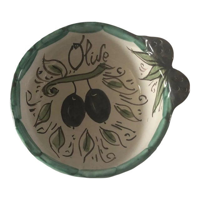 Italian Handpainted Olive Girasole Ceramic Serving Bowl For Sale