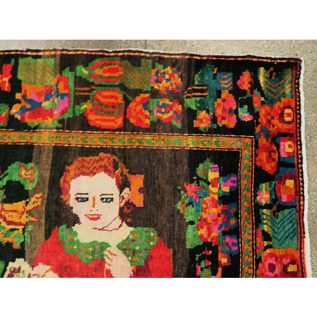 Galerie Shabab Collection Mid-20th Century Handmade Caucasian Pictorial Karabagh Accent Rug For Sale In New York - Image 6 of 7
