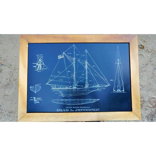 Brown End Table W Soapstone Inset Engraved W Blueprints of the Grand Banks Fisherman, Isiah L. Jefferson For Sale - Image 8 of 12