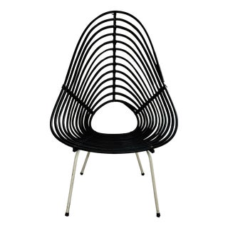 Blackened Rattan Lounge Chair by H. Broekhuizen for Rohé Noordwolde, the Netherlands, 1960s For Sale