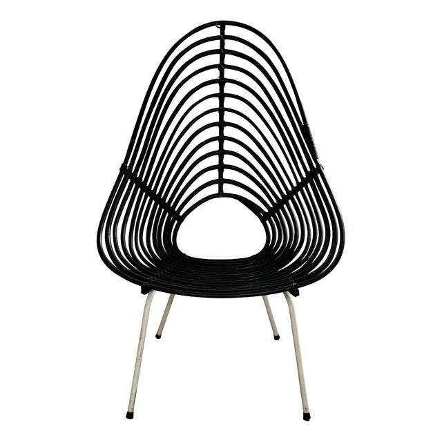 Blackened Rattan Lounge Chair by H. Broekhuizen for Rohé Noordwolde, the Netherlands, 1960s For Sale