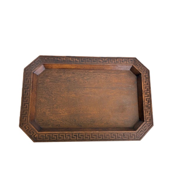 Vintage Mid Century Modern Faux Bois Greek Key Serving Tray For Sale - Image 11 of 11