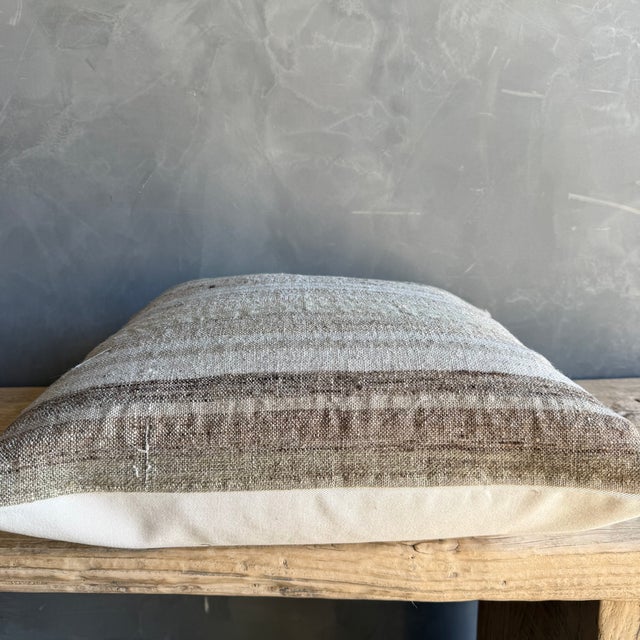 Rustic Vintage Turkish Rug Hemp Pillow With Down Insert 22" X 22" For Sale - Image 3 of 7