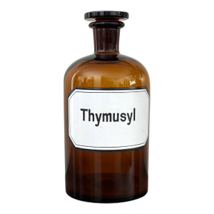 1930s German Amber Glass Apothecary Bottle – Thymusyl, 8-1/2" W/ Stopper - Large