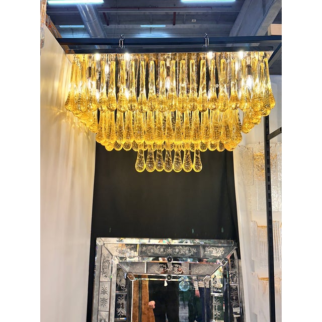 2020s Impressive Mid-Century Modern Amber "Drops Murano Glass Flush Mount For Sale - Image 5 of 8