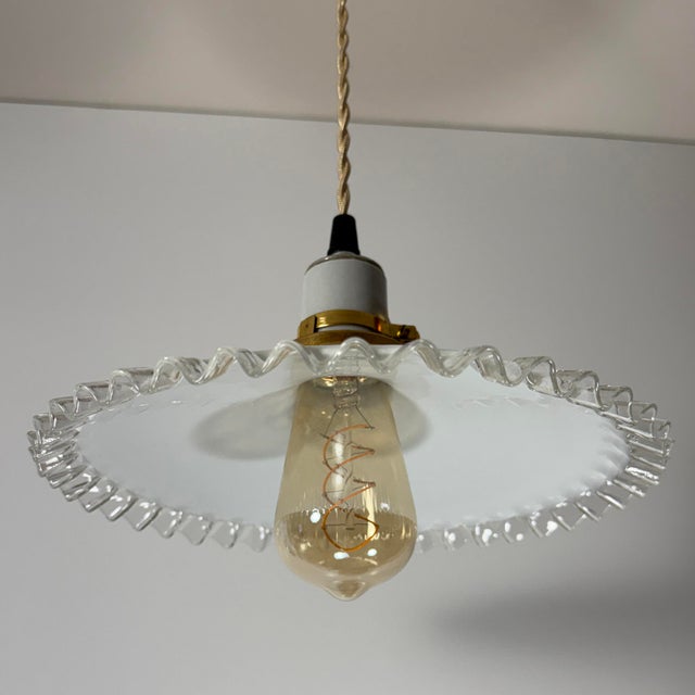 A beautifully hand-blown French white opaline glass pendant light dating to the 1930s. Sourced in Provence, this classic...