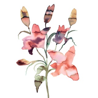 "Lilies No. 2" Contemporary Original Botanical Flower Watercolor Painting by Elizabeth Becker For Sale
