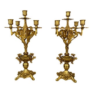 Vintage French Ornate 5-Arm Candelabras, Set of 2 For Sale