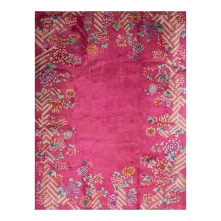 Fancy Pink Background Color With Special Floral Pattern Antique Chinese Art Deco Rug For Sale
