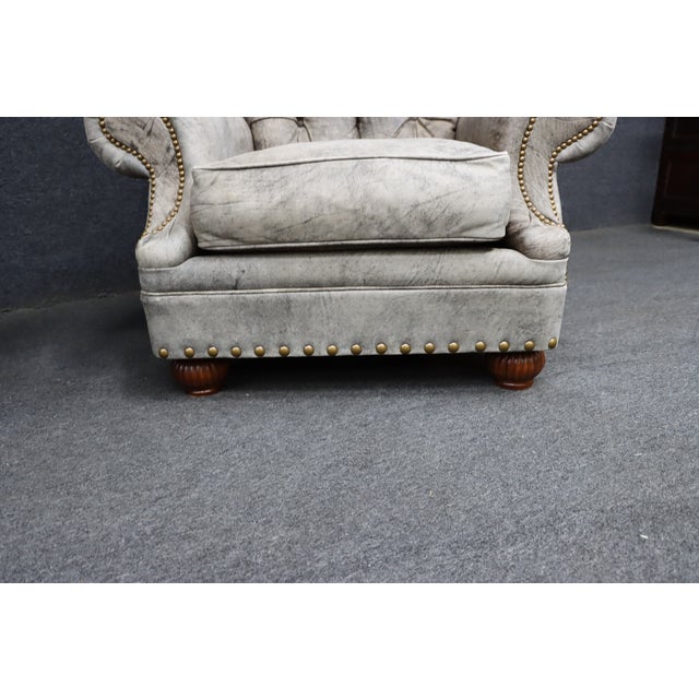 Pair of Leathercraft Inc. Distressed Gray Tufted Leather Recliner Club Chairs For Sale - Image 10 of 18