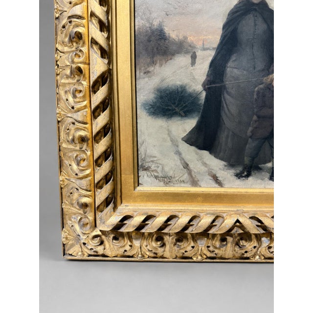 Isaac Henry Caliga (American, 1857-1944) 1884 Winter Mother & Child Oil on Board For Sale - Image 9 of 9