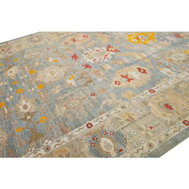 Blue Oversize Contemporary Sultanabad Wool Rug Handmade in Blue For Sale - Image 8 of 9