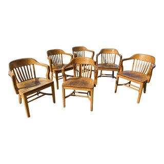 1940s The Boling Company Vintage Walnut Bankers Chairs - Set of 6 For Sale