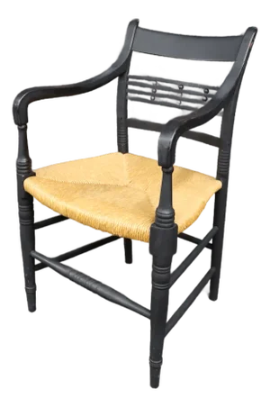 Country French Painted Rush Seat Armchair