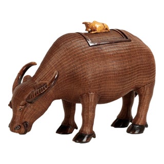Vintage Chinese Wicker Horned Animal From the Shanghai Collection For Sale