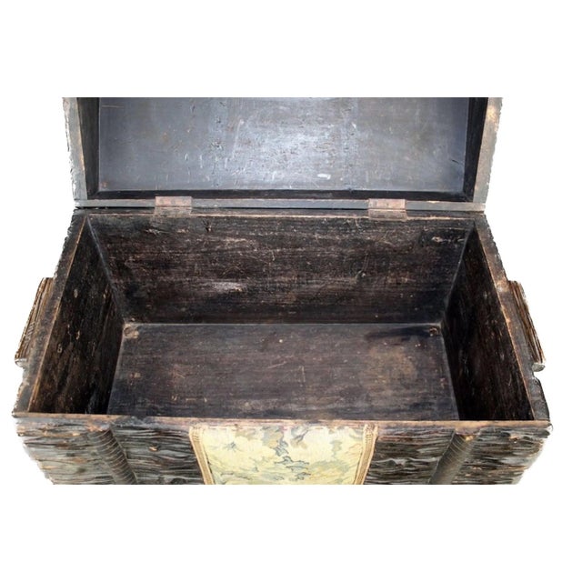 Antique Black Forest Carved Stacked Logs Trunk For Sale - Image 4 of 7