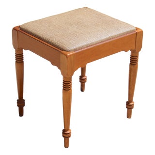 Vintage Colonial Maple Wood Sewing Stool With Storage – Rustic Mid-Century Appeal For Sale