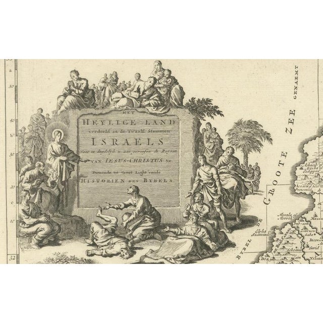 his finely engraved early 18th-century map depicts the Holy Land divided according to the Twelve Tribes of Israel. Titled...