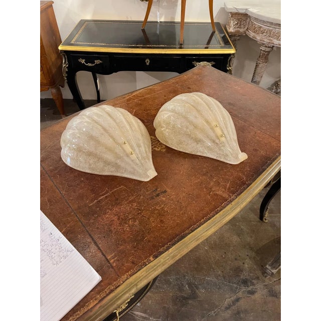 Modern Modern Murano Glass Shell Form Sconces - a Pair For Sale - Image 3 of 9