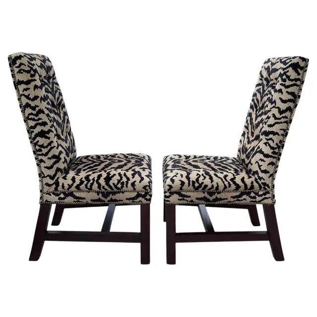 1990s Ralph Lauren High Back Tiger Dining Accent Chairs, Pair For Sale - Image 5 of 12