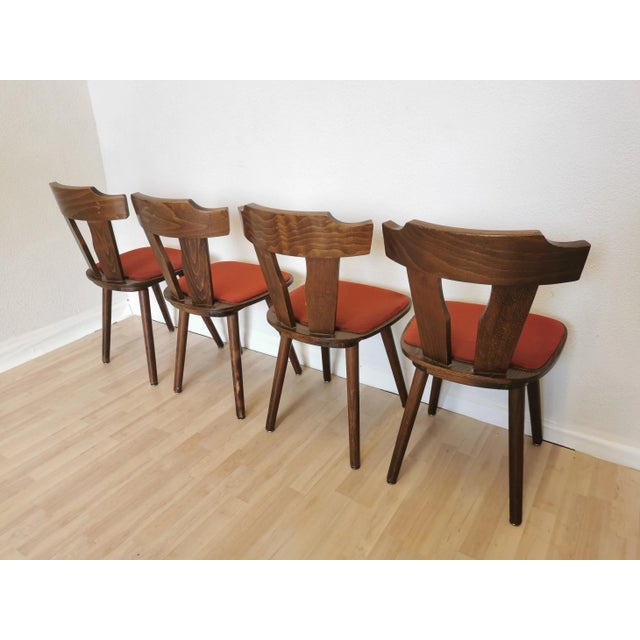 Vintage Tyrolean Dining Chairs with Red Fabric Seats, 1970s, Set of 4 For Sale - Image 12 of 17