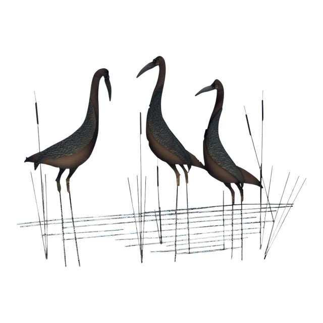 Signed Curtis Jeré 1995 Three Crane Marsh Sculpture by Artisan House For Sale