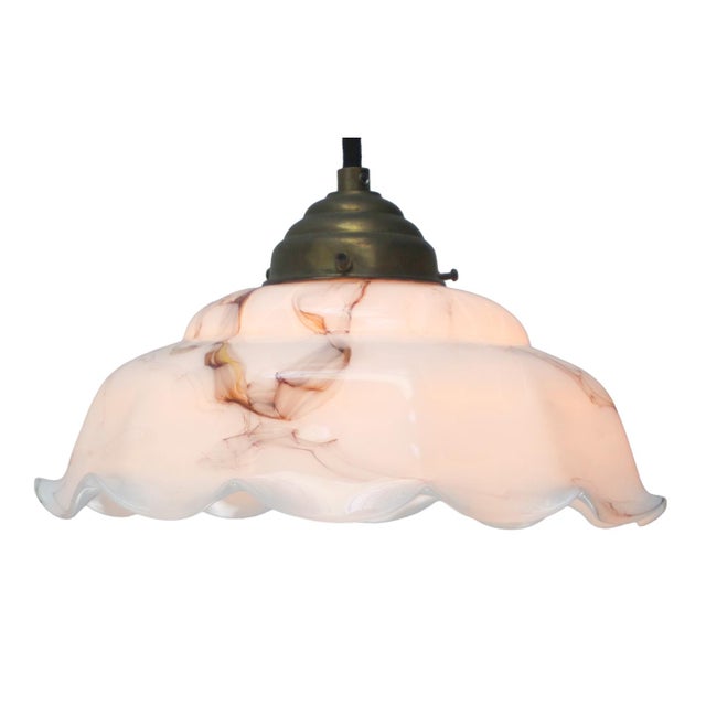 Metal French White Clichy Marble Patern Glass Pendant Lamp, 1920s For Sale - Image 7 of 8