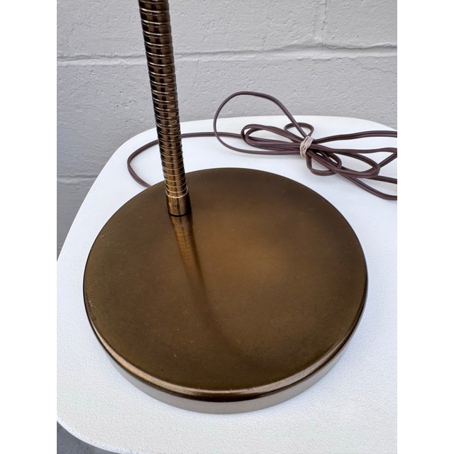 Vintage 1960s Brass Gooseneck Desk Lamp Milk Glass Dome Shade Mid-Century Modern Task Light For Sale In San Francisco - Image 6 of 12