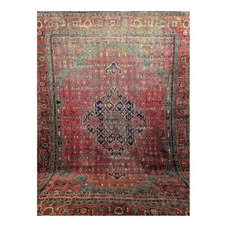 Vintage Turkish Heriz Rug, Hand-Knotted Wool, Geometric Medallion Design, Red & Green, 12x14 For Sale
