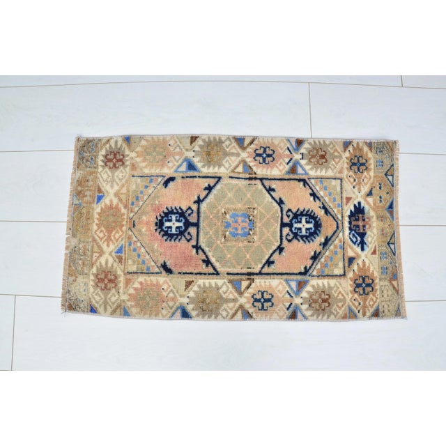 1960s Handmade wool and cotton rug in Turkish Anatolian Small Rug, Vintage Doormat Rug, Turkish Vintage Decorative Rug,...