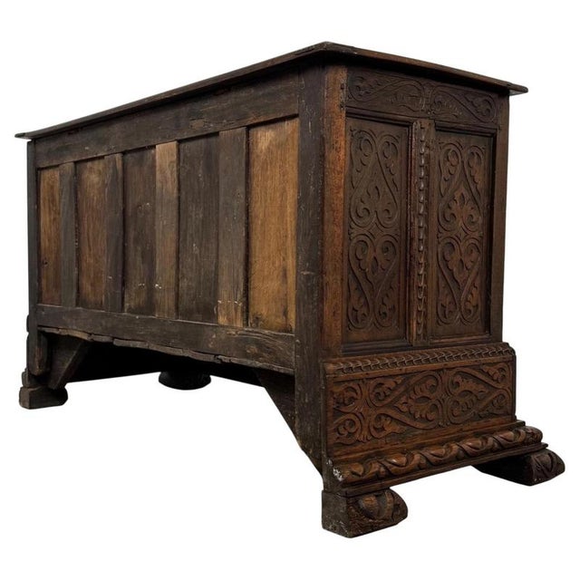 18th Century Georgian English Carved Oak Coffer For Sale - Image 6 of 11