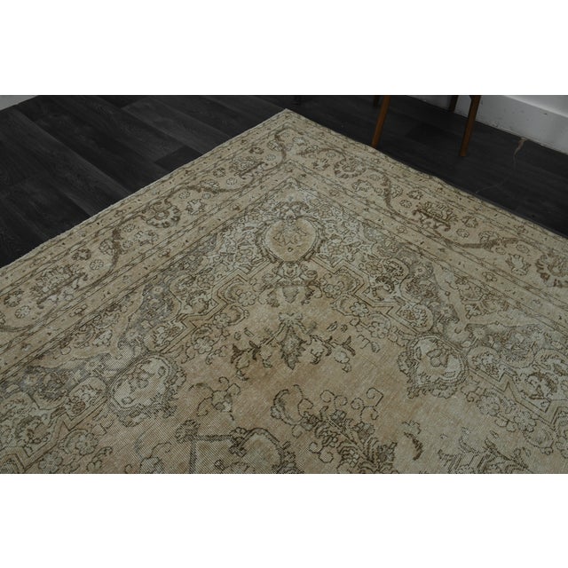 1970s Vintage Persian Handmade Wool Cotton Beige Area Rug For Sale - Image 9 of 11