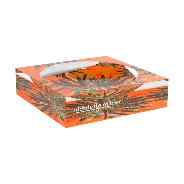 Pheasant Feathers Butternut Acrylic Candy Catchall Dish, Large For Sale - Image 9 of 9