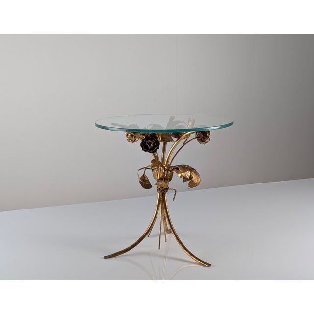 Mid-Century Modern Gilt Metal Floral Rose Side Table, 1970s For Sale - Image 9 of 18