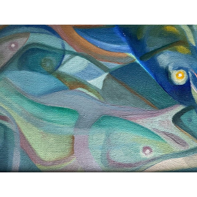 Textile Vintage Brazilian Abstract Fish Oil on Canvas Painting, Signed Claudia E., Framed For Sale - Image 7 of 8