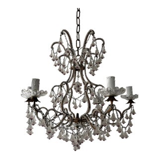 Rare French Beaded Murano Flower Bells Amethyst Beads Chandelier, Circa 1930 For Sale