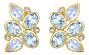 Nina Zhou Aquamarine Moonstone Diamond Cluster Earrings in 14k Yellow Gold - a Pair