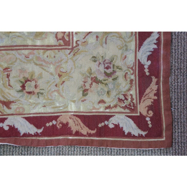Vintage Floral Rose Needlepoint Textile Tapestry Area Rug 66" For Sale - Image 6 of 17