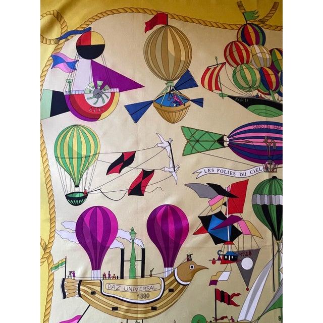 Late 20th Century HERMÈS FOLIES du CIEL 1990 Silk Scarf designed by Dubigeon Loïc For Sale - Image 5 of 12