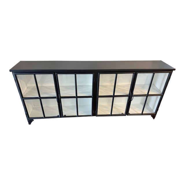 Contemporary Lulu and Georgia "Marjorie" Glass-Front Metal Curio Sideboard For Sale