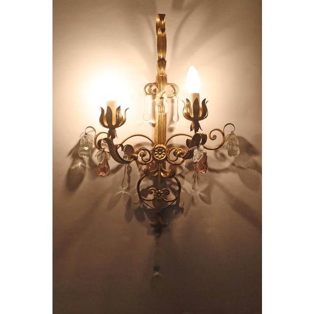 Venetian Hollywood Regency Chandelier with Crystal Glass & Leaves, 1950s For Sale - Image 4 of 18