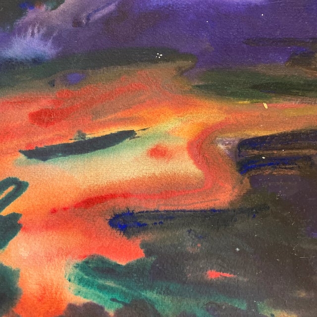 Abstract 1970’s Original Modernist Abstract Landscape Watercolor Painting For Sale - Image 3 of 7