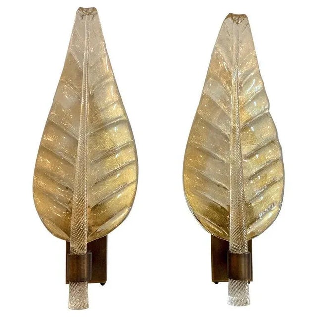 Early 21st Century Large Scale Murano Glass Leaf Form Sconces - a Pair For Sale - Image 5 of 5