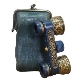 Antique German Emil Busch Multinett Filigree Opera Glasses Original Leather Case For Sale